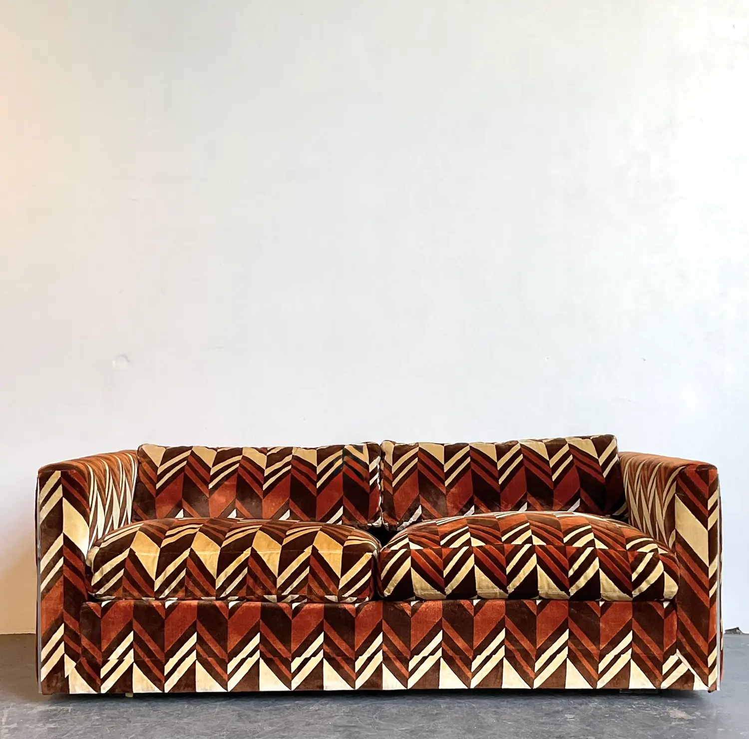 Vintage Thayer Coggin Chevron Velvet Sofa - Detail view