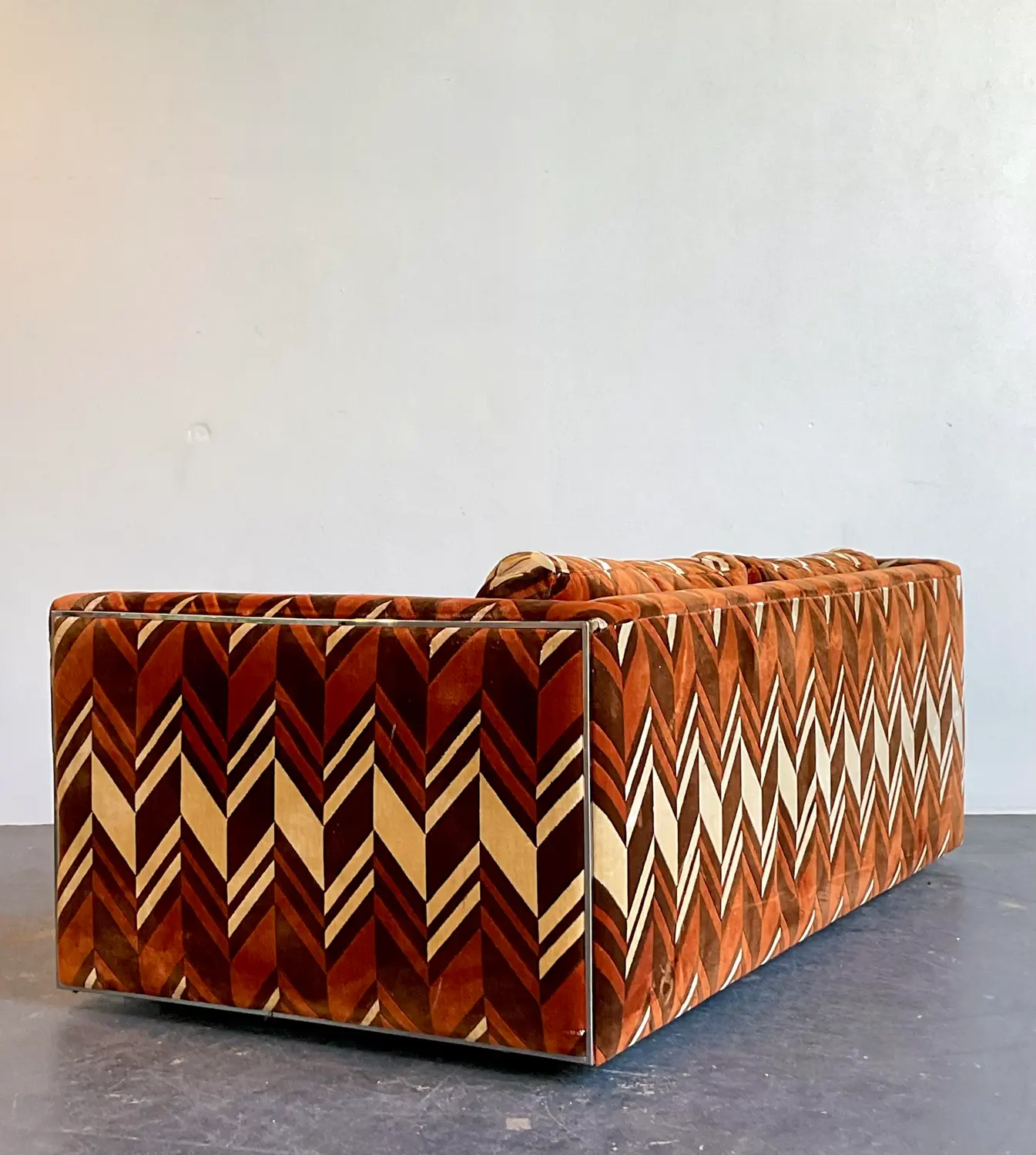 Vintage Thayer Coggin Chevron Velvet Sofa - Back view