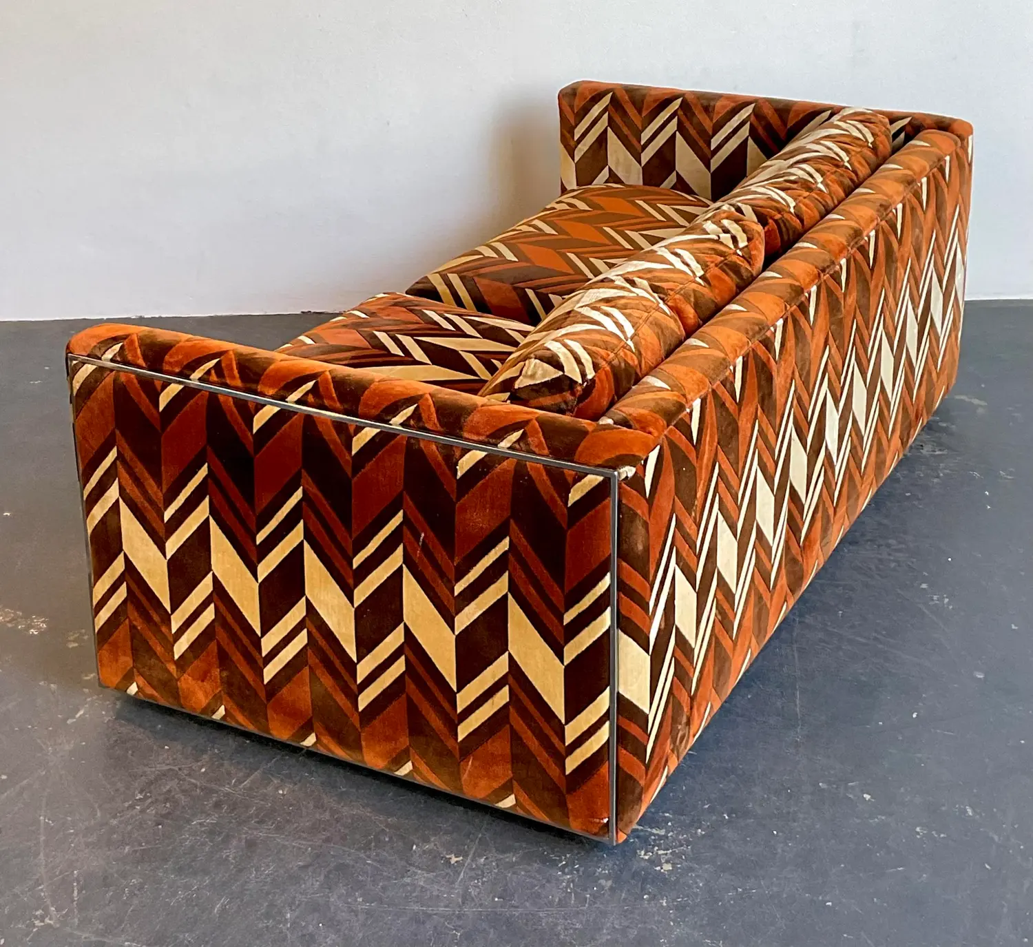 Vintage Thayer Coggin Chevron Velvet Sofa - Top view