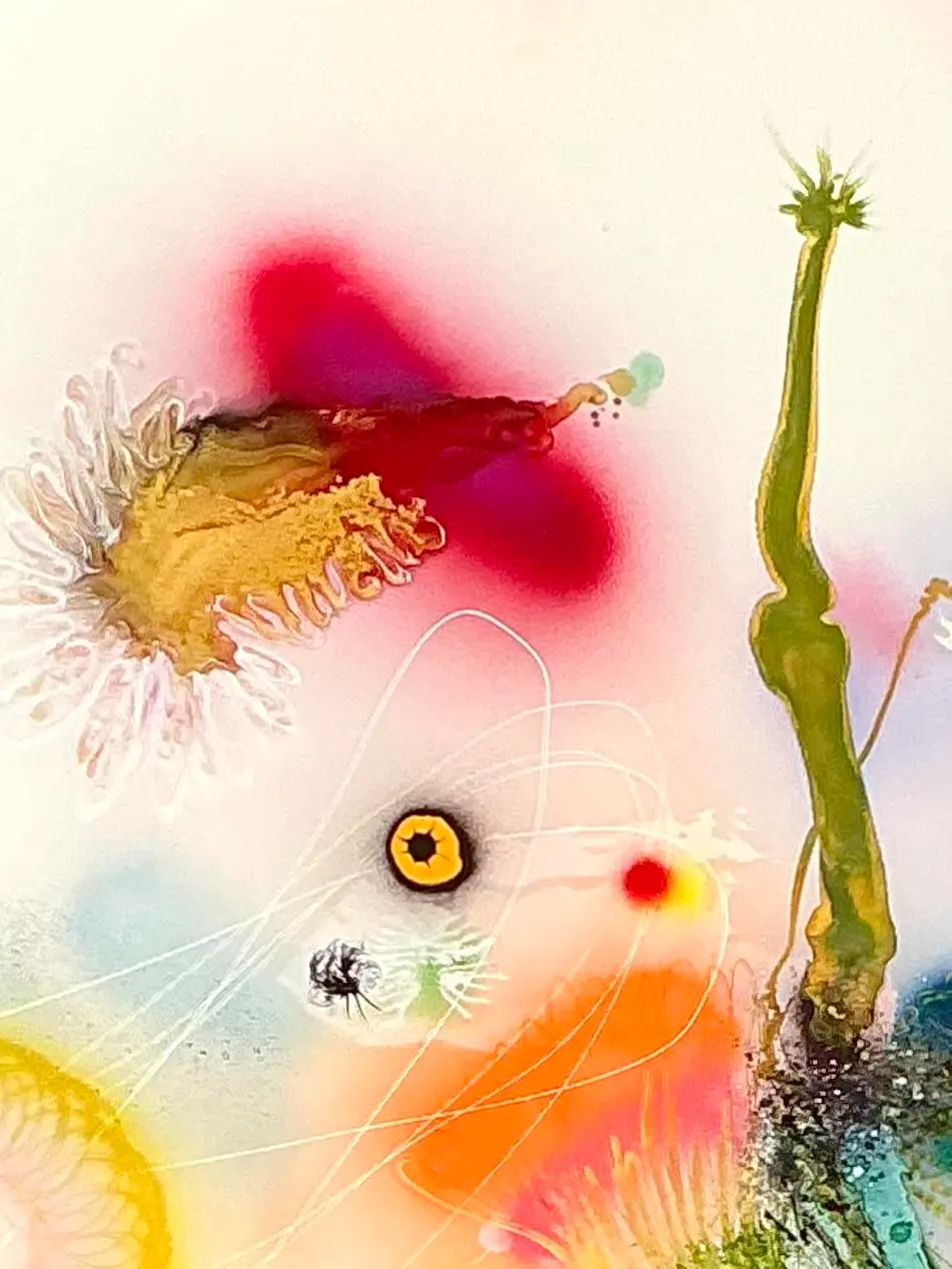 Vintage Thierry Feuz “Psychotropical Senithal” Original Abstract Oil on Canvas - Side view