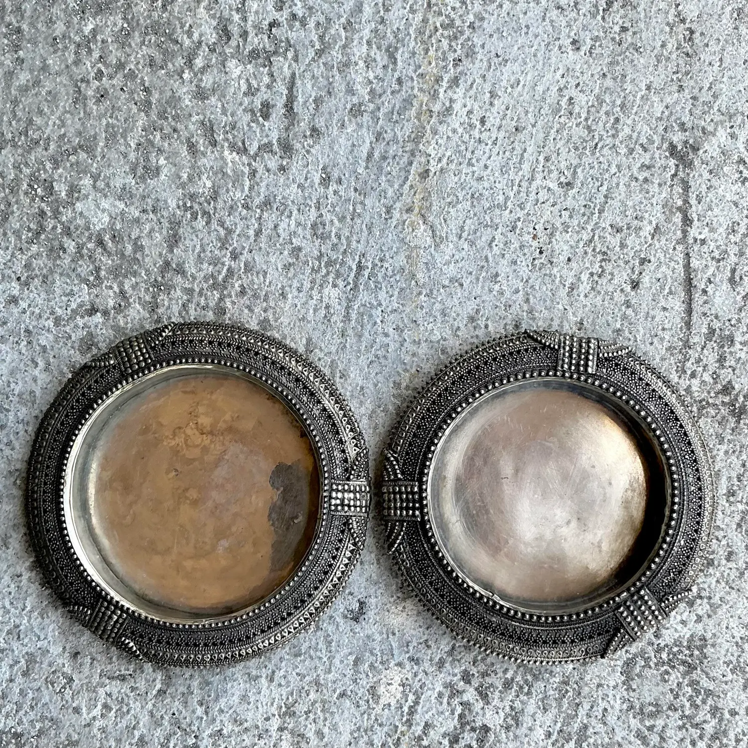 Vintage Tibetan Metal Catch All Trays - Set of Two - Top view