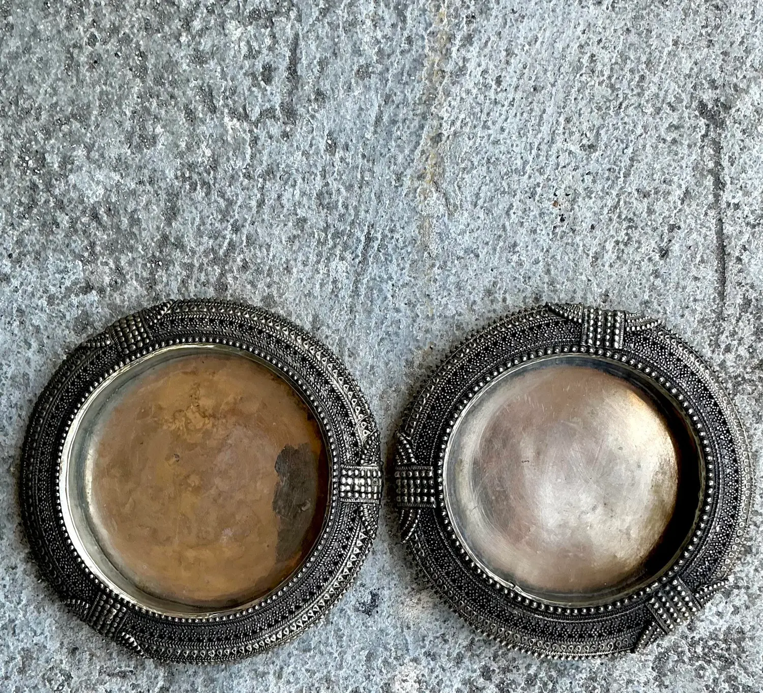 Vintage Tibetan Metal Catch All Trays - Set of Two - Back view