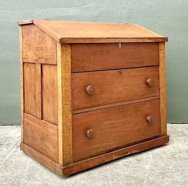Vintage Tiger Maple Butlers Desk - Side view