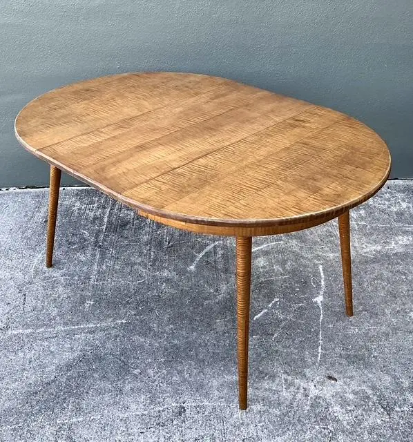 Vintage Tiger Maple Extendable Dining Table - Side view