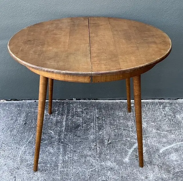 Vintage Tiger Maple Extendable Dining Table - Top view