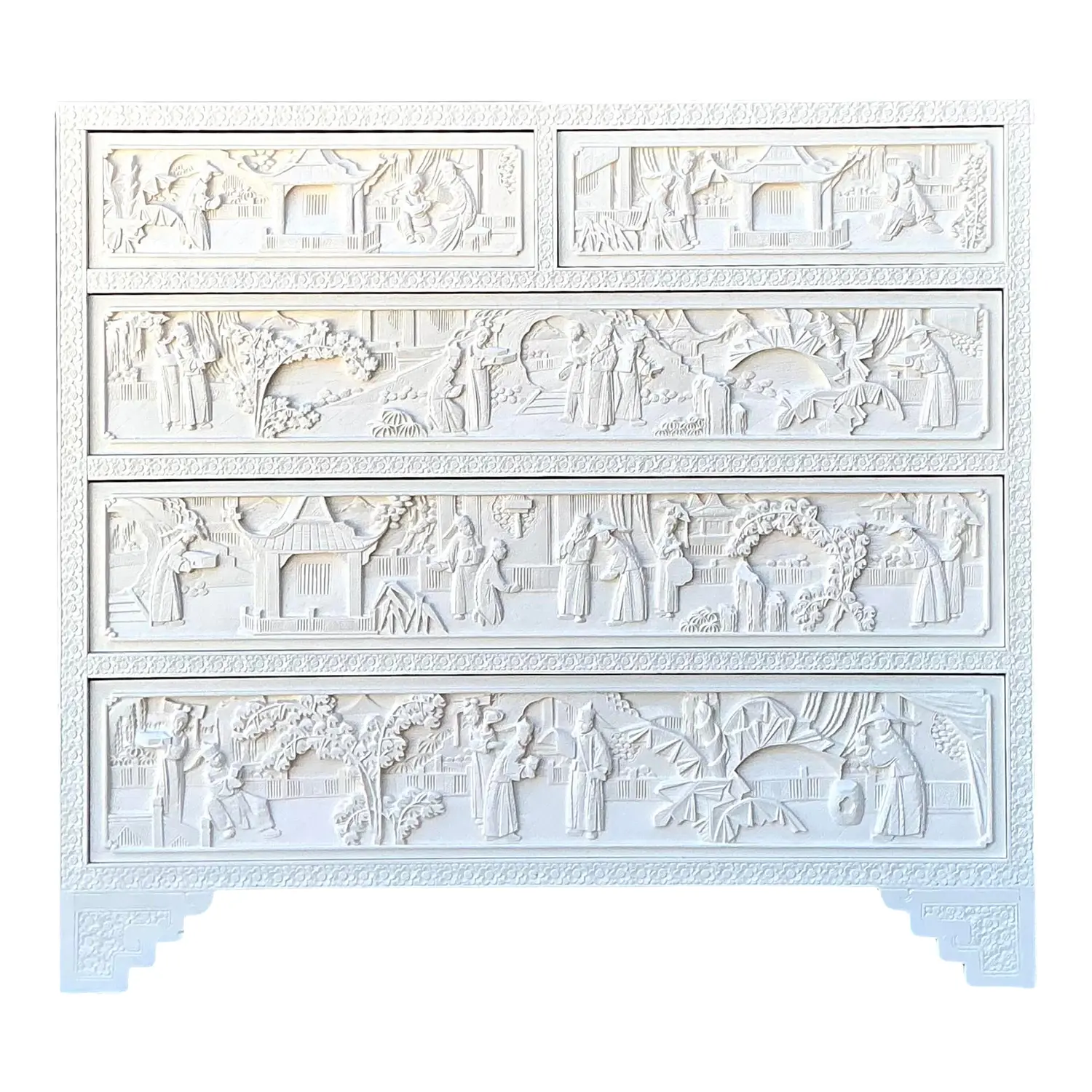 Vintage Todd Hase Asian Carved Relief Chest of Drawers - Detail view