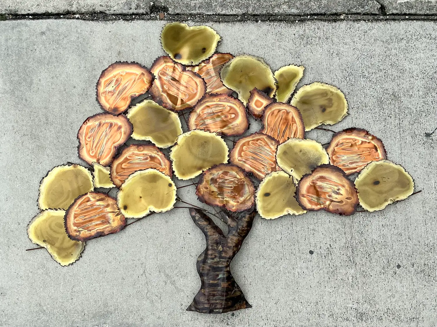 Vintage Torch Cut Brass and Copper Tree Wall Sculpture - Detail view