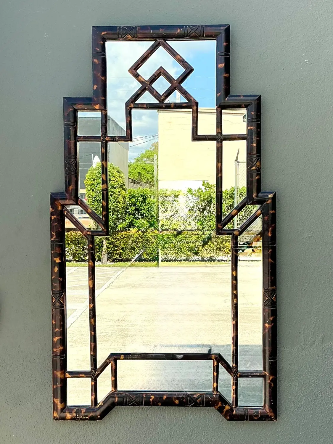 Vintage Tortoise Bamboo Mirror - Side view