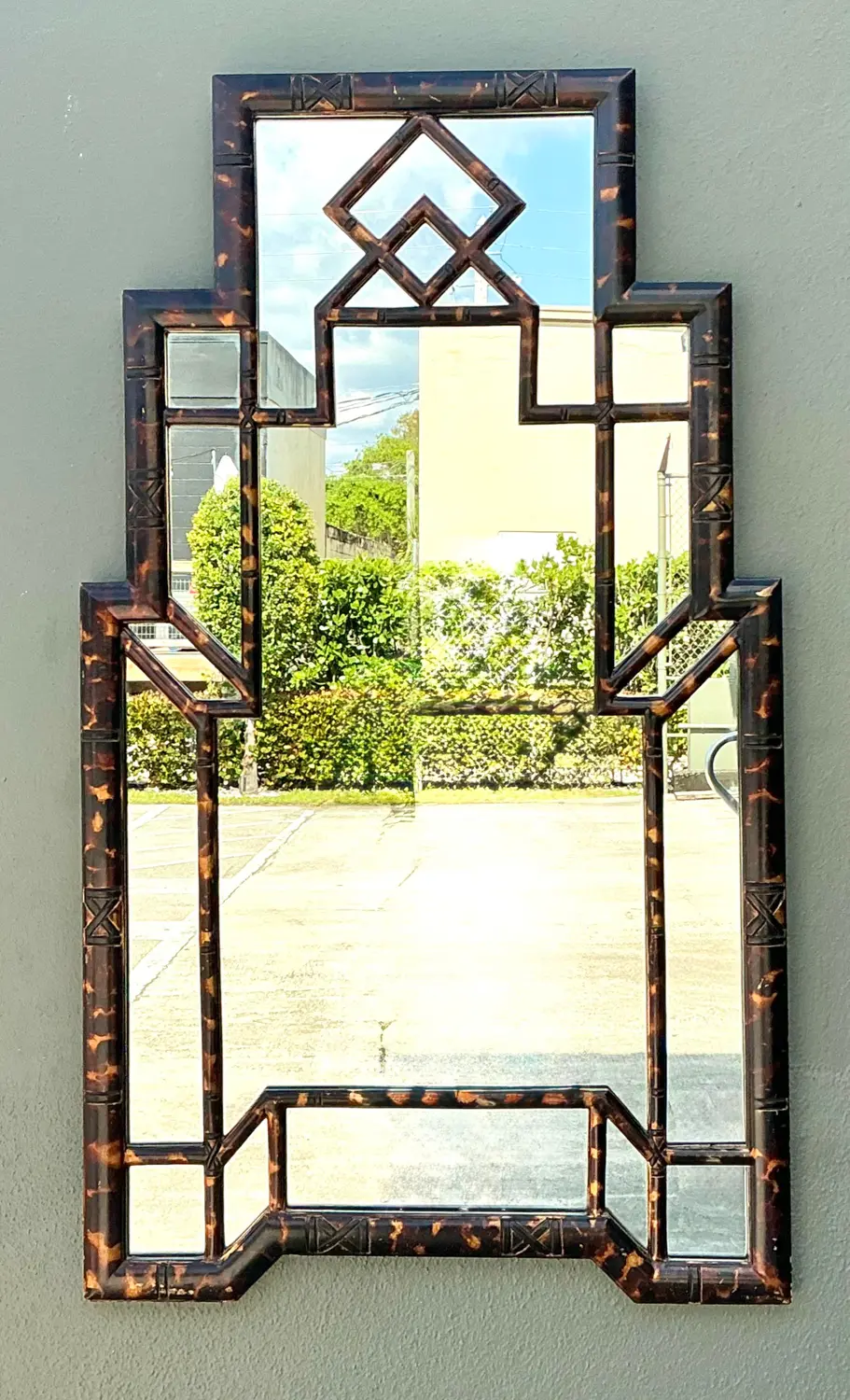 Vintage Tortoise Bamboo Mirror - Top view