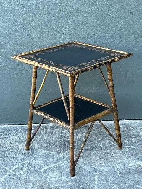 Vintage Tortoise Bamboo Side Table - Detail view