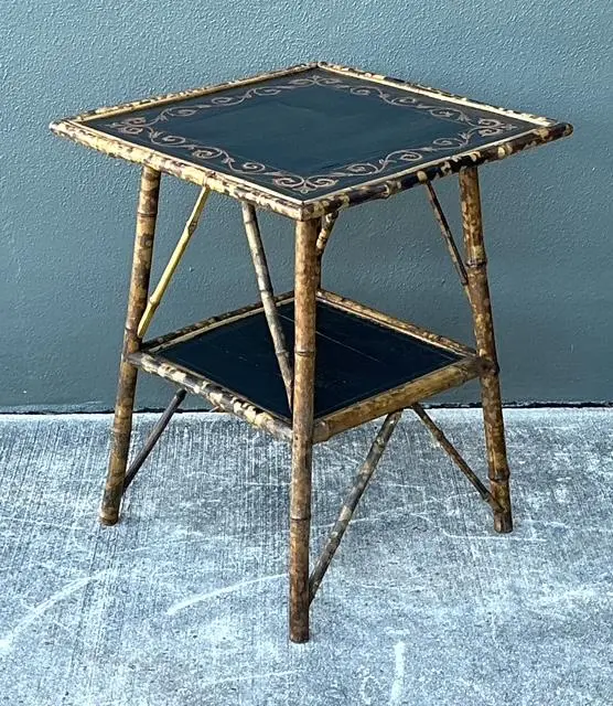 Vintage Tortoise Bamboo Side Table - Side view