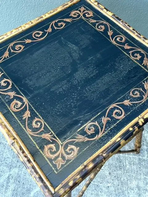 Vintage Tortoise Bamboo Side Table - Top view