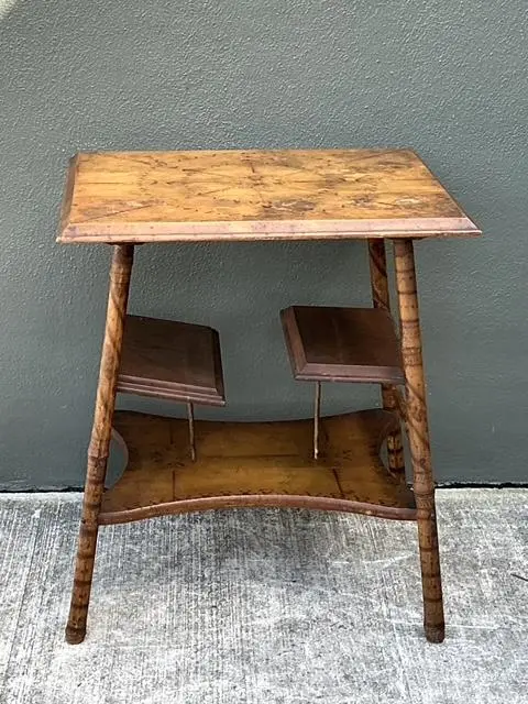 Vintage Tortoise Bamboo Side Table - Side view
