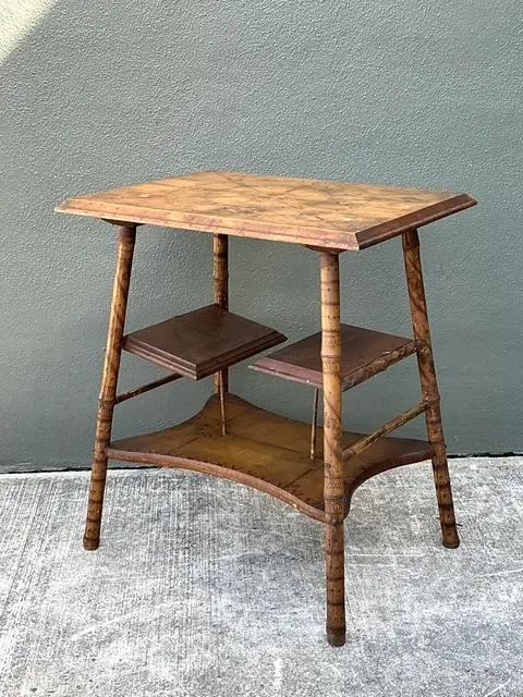 Vintage Tortoise Bamboo Side Table - Top view