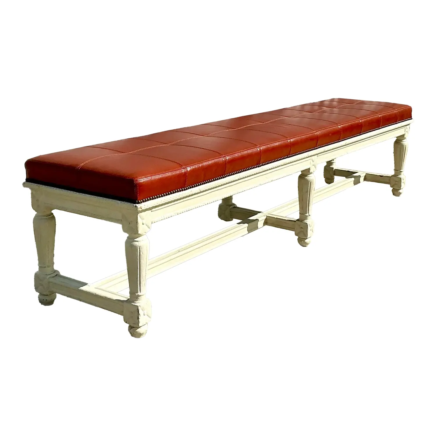 Vintage Traditional 19th Century Leather Bench