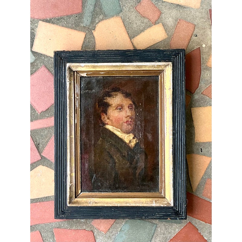 Vintage Traditional Original 19th Century Oil Portrait on Canvas - Side view