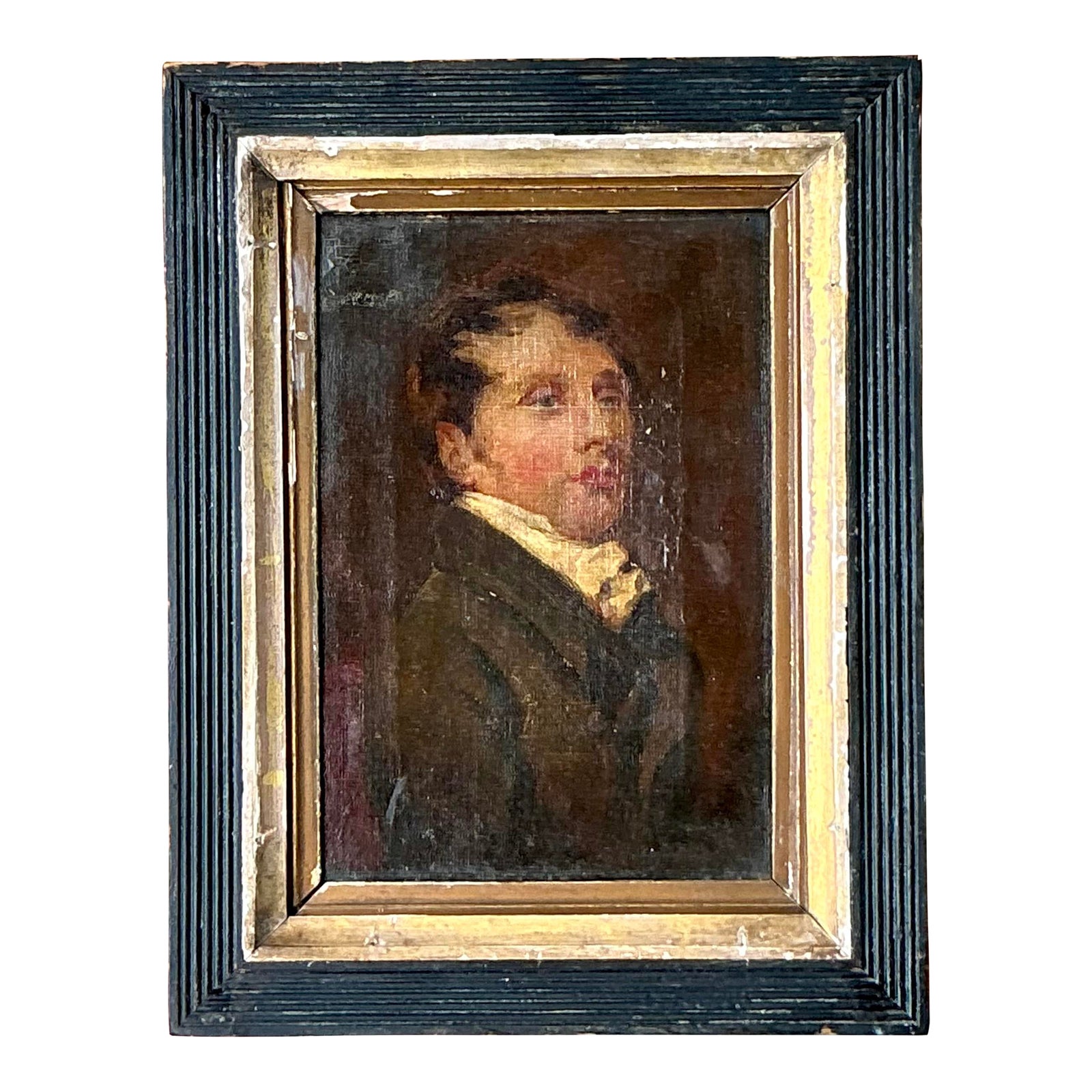 Vintage Traditional Original 19th Century Oil Portrait on Canvas - Detail view