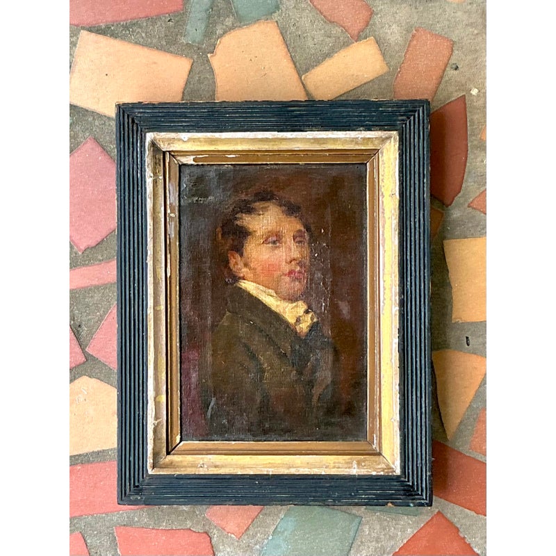 Vintage Traditional Original 19th Century Oil Portrait on Canvas - Top view