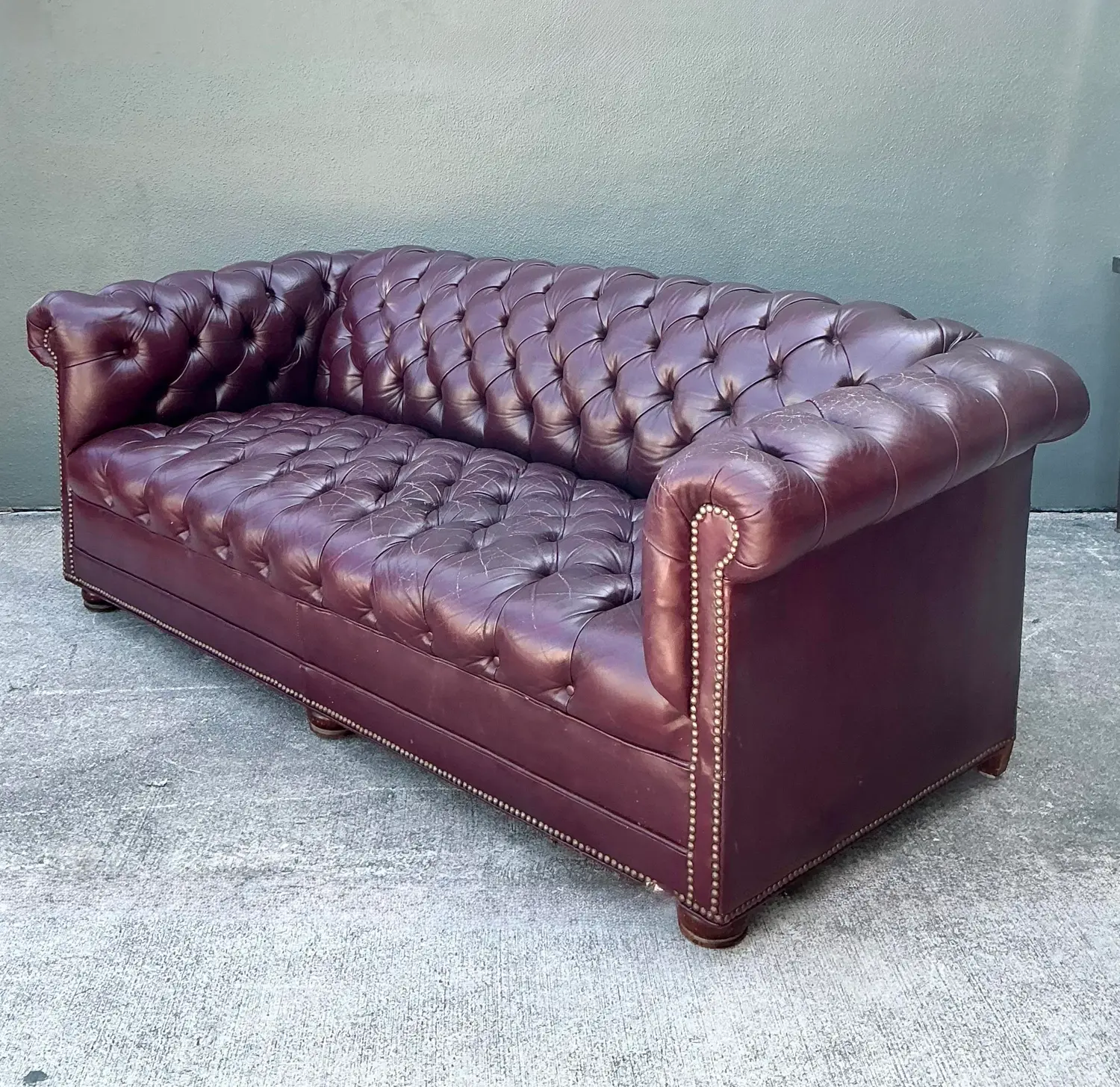 Vintage Tufted Leather Chesterfield Sofa - Back view