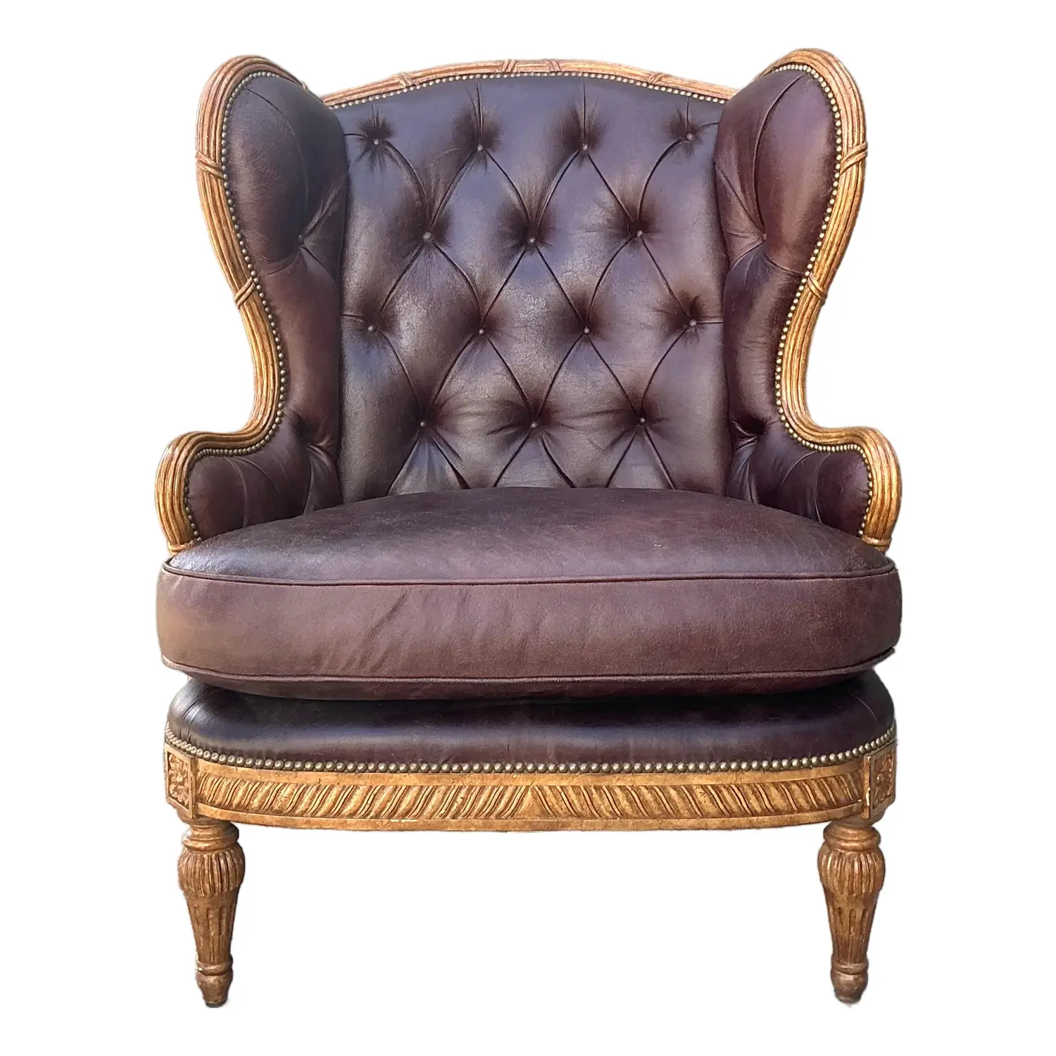 Vintage Tufted Leather Wingback Chair