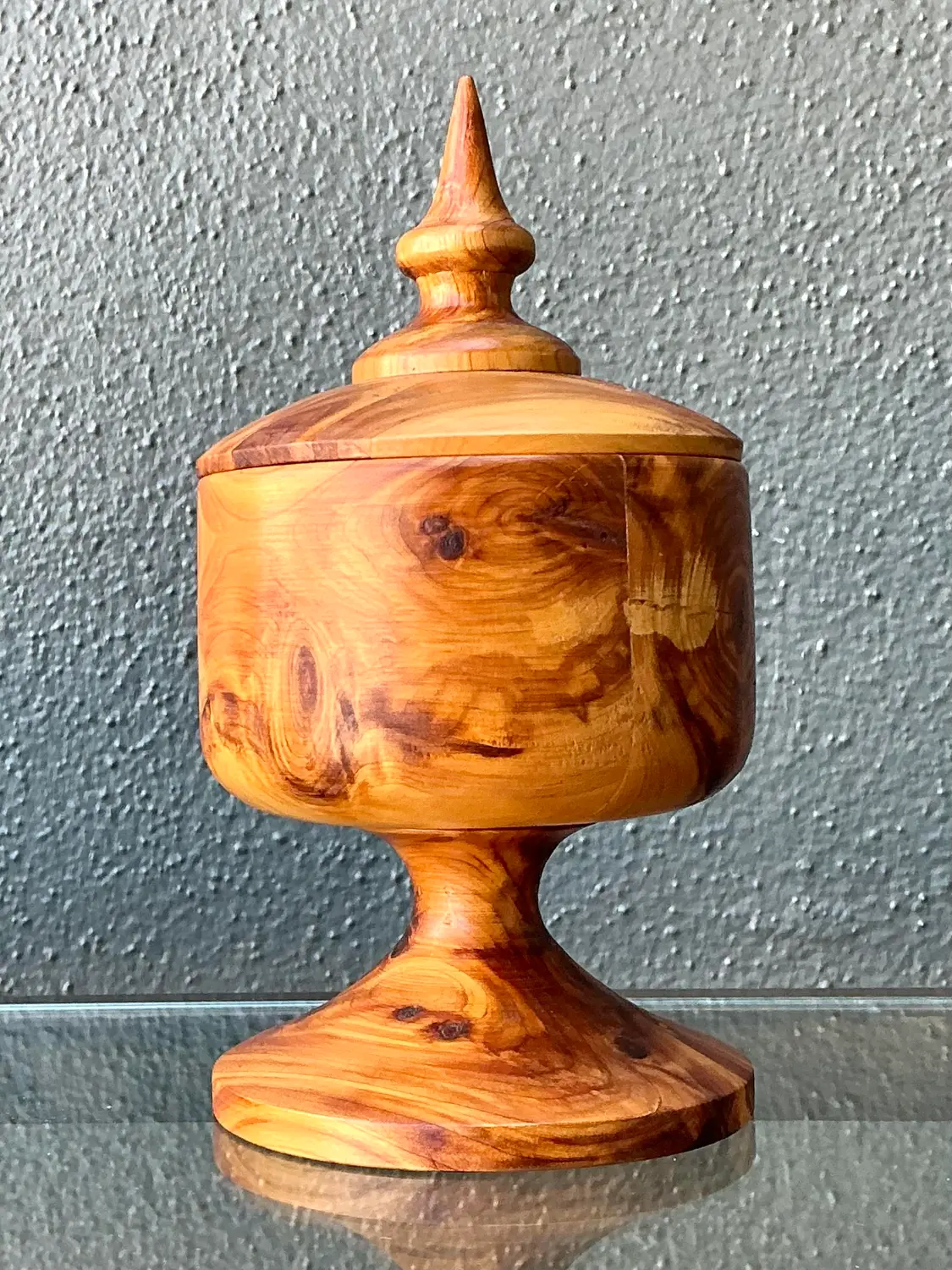 Vintage Turned Wood Lidded Box - Top view