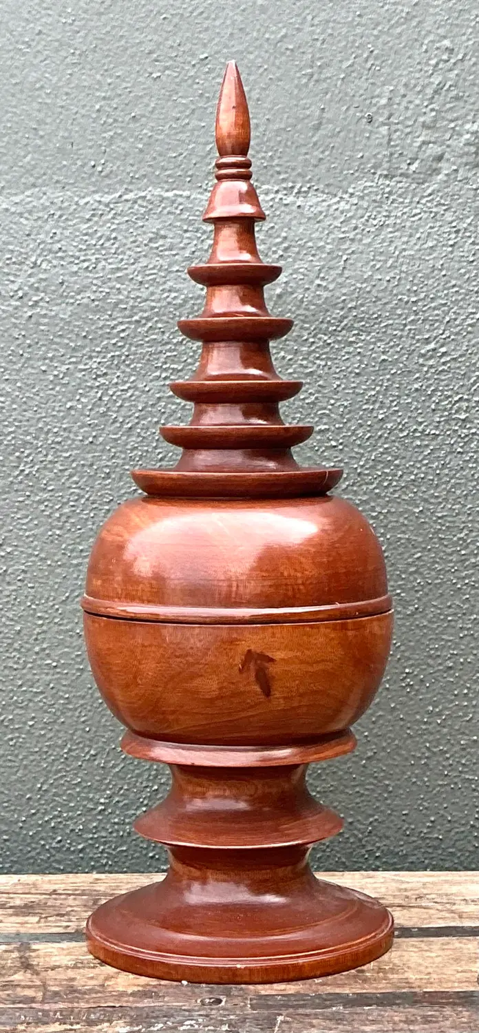 Vintage Turned Wood Spire Box - Detail view