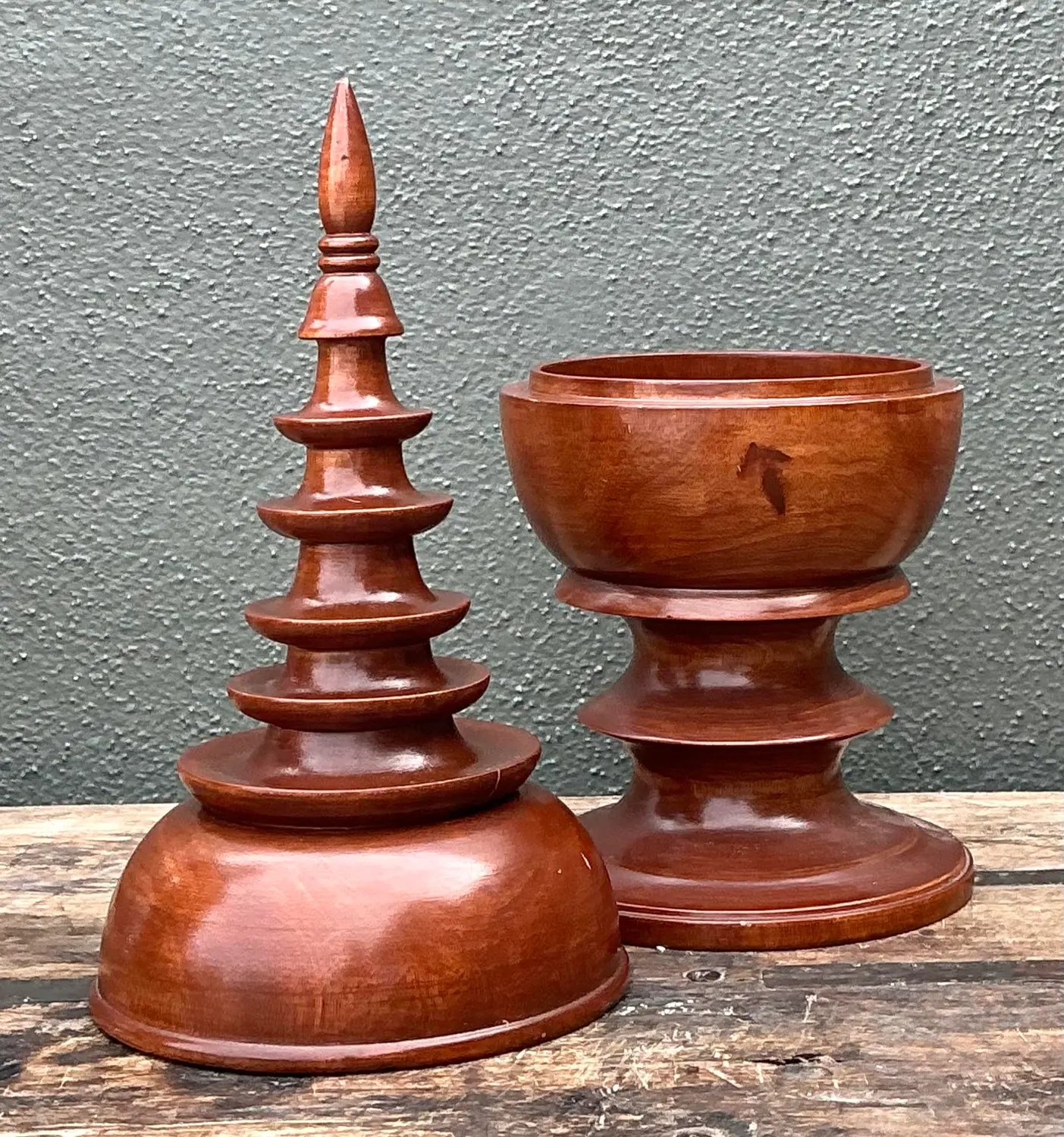 Vintage Turned Wood Spire Box - Side view