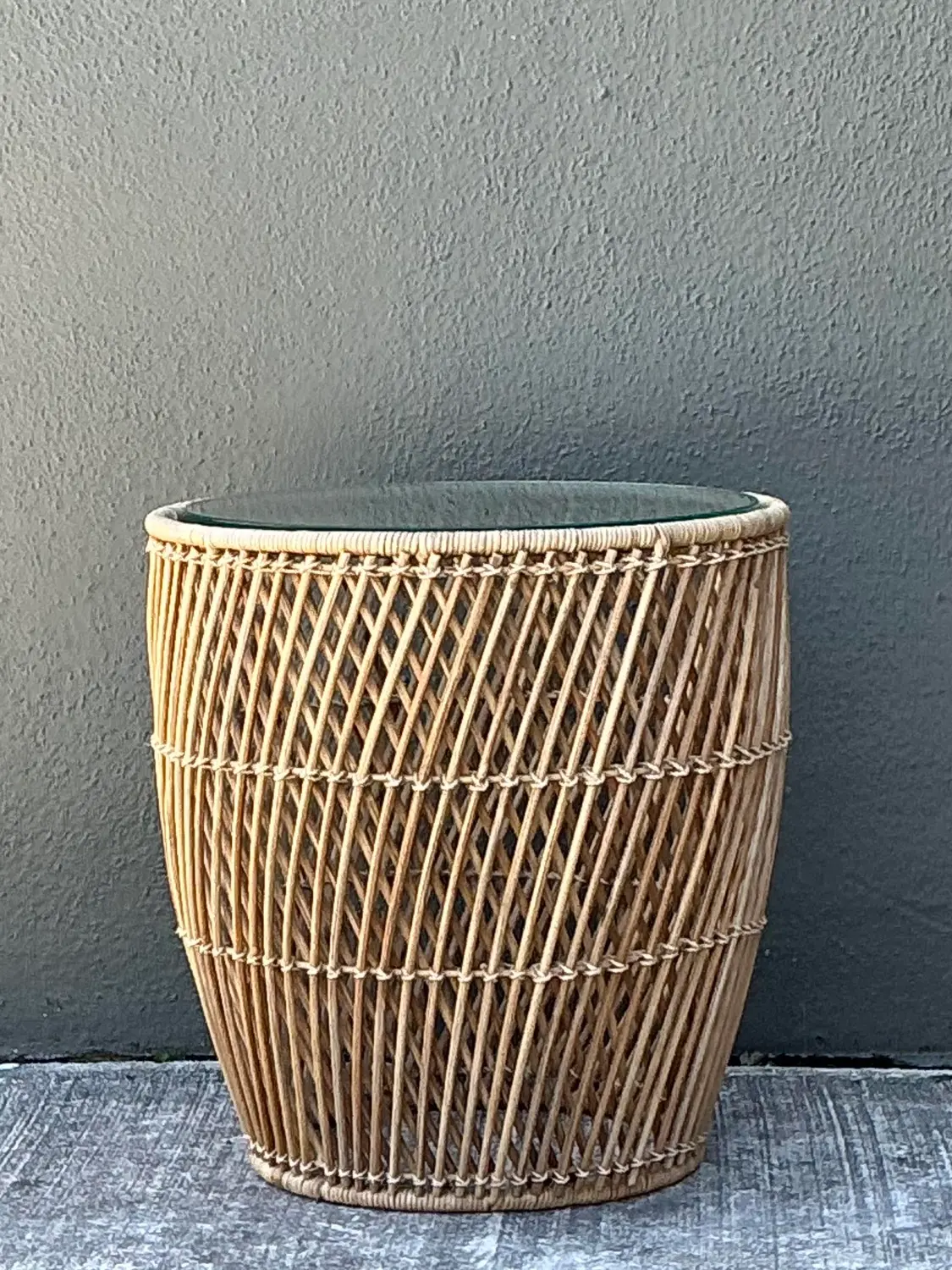Vintage Twisted Rattan Side Table - Top view