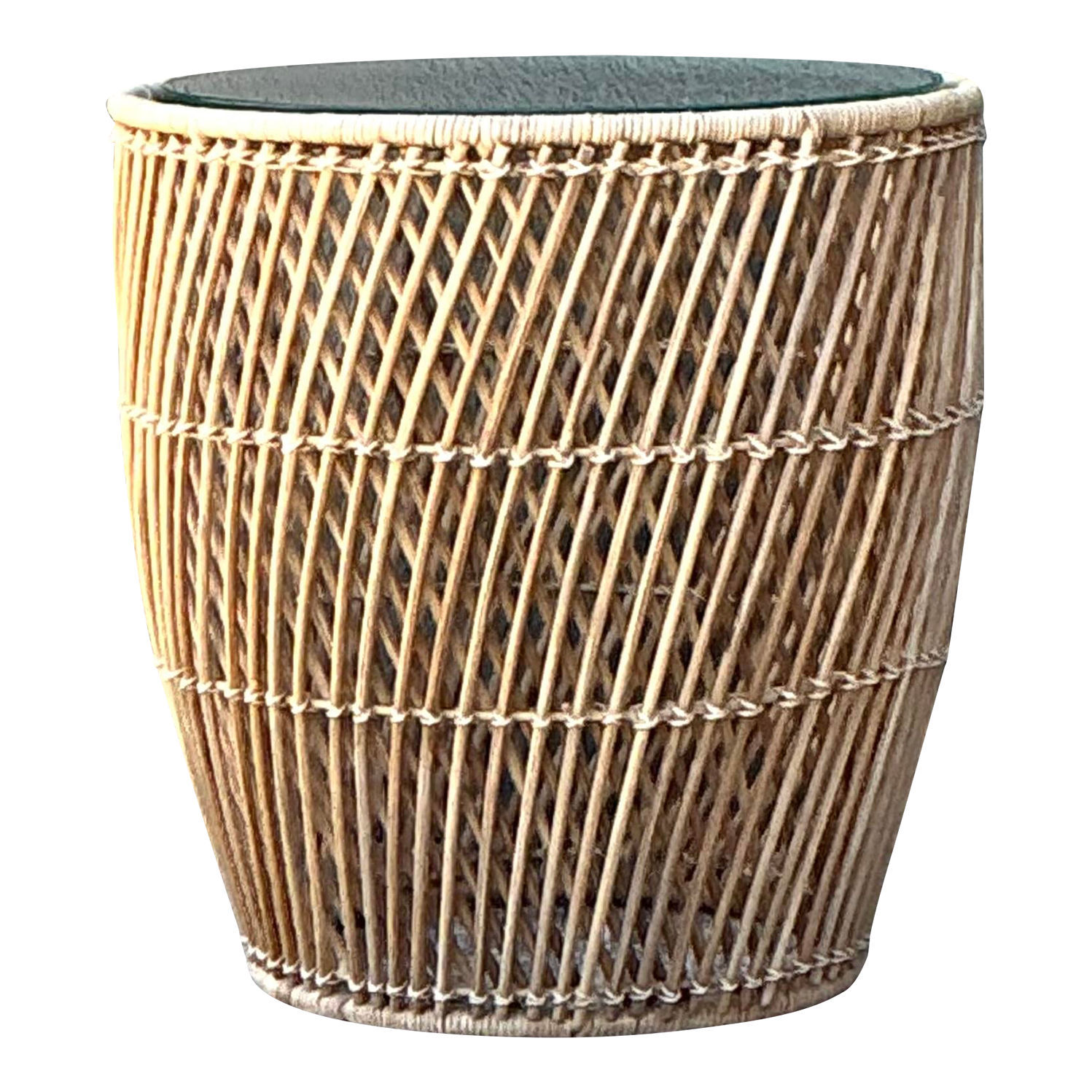 Vintage Twisted Rattan Side Table - Side view