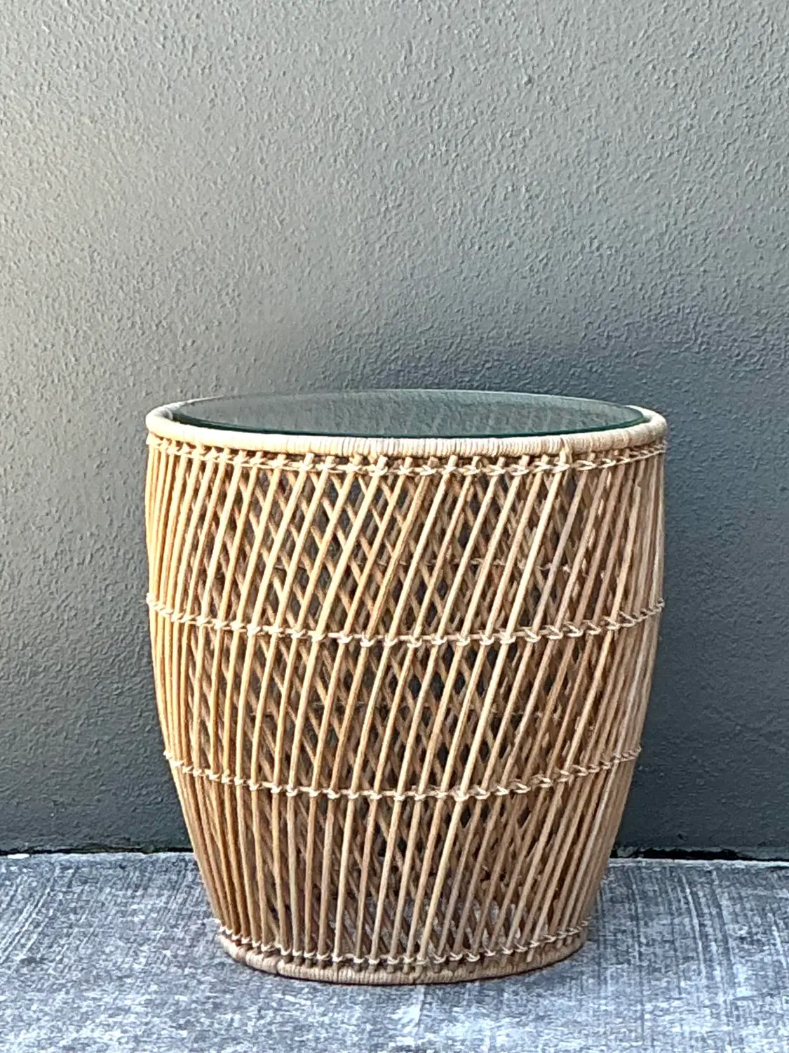 Vintage Twisted Rattan Side Table - Back view