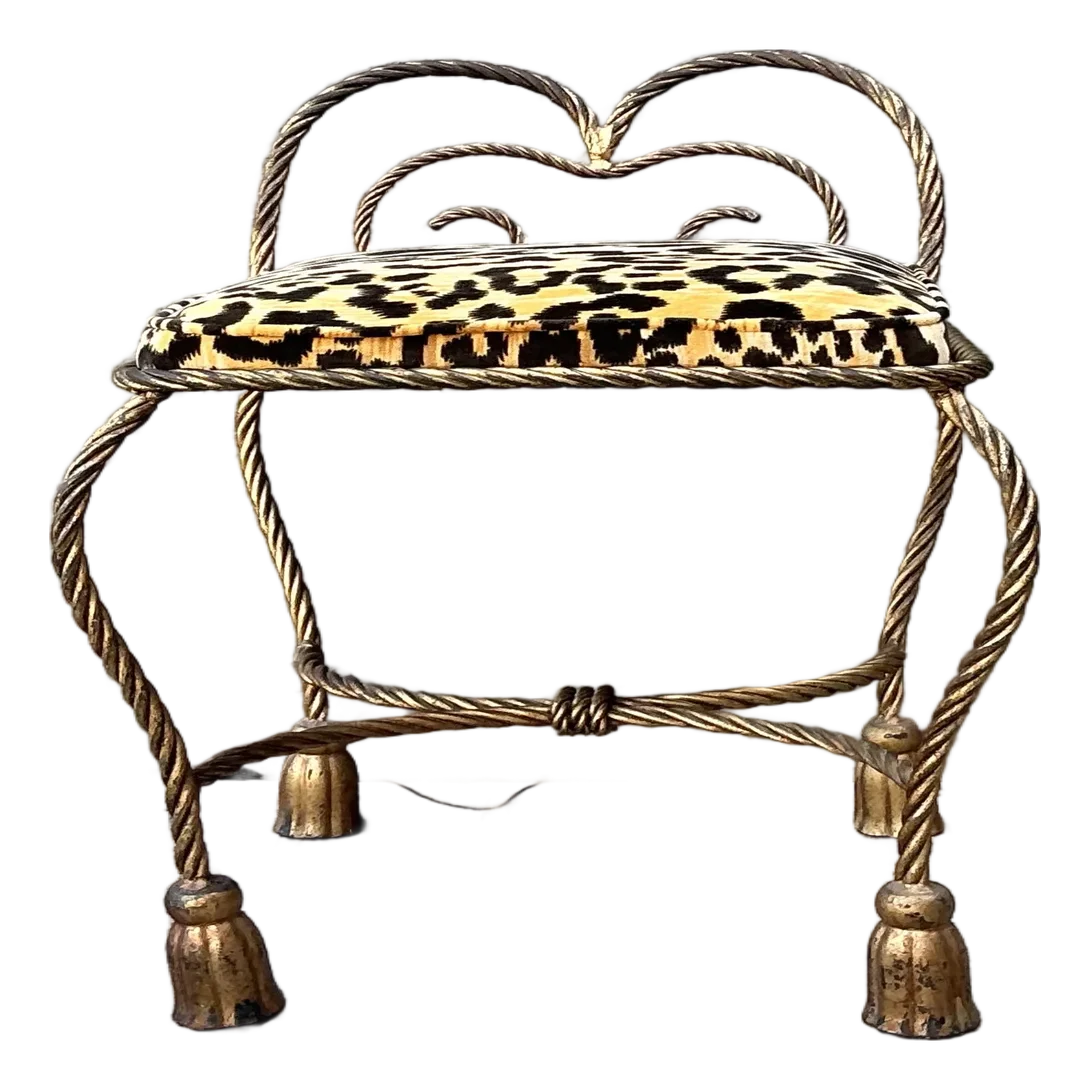 Vintage Twisted Rope and Tassel Vanity Stool - Detail view