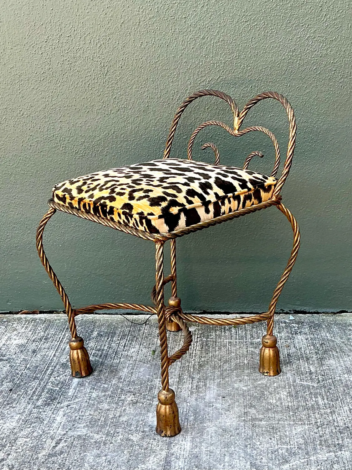 Vintage Twisted Rope and Tassel Vanity Stool - Back view