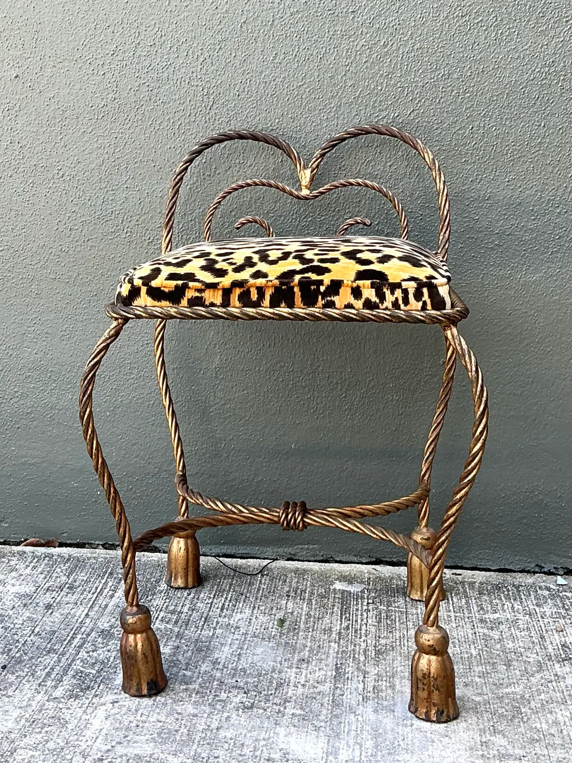 Vintage Twisted Rope and Tassel Vanity Stool - Top view