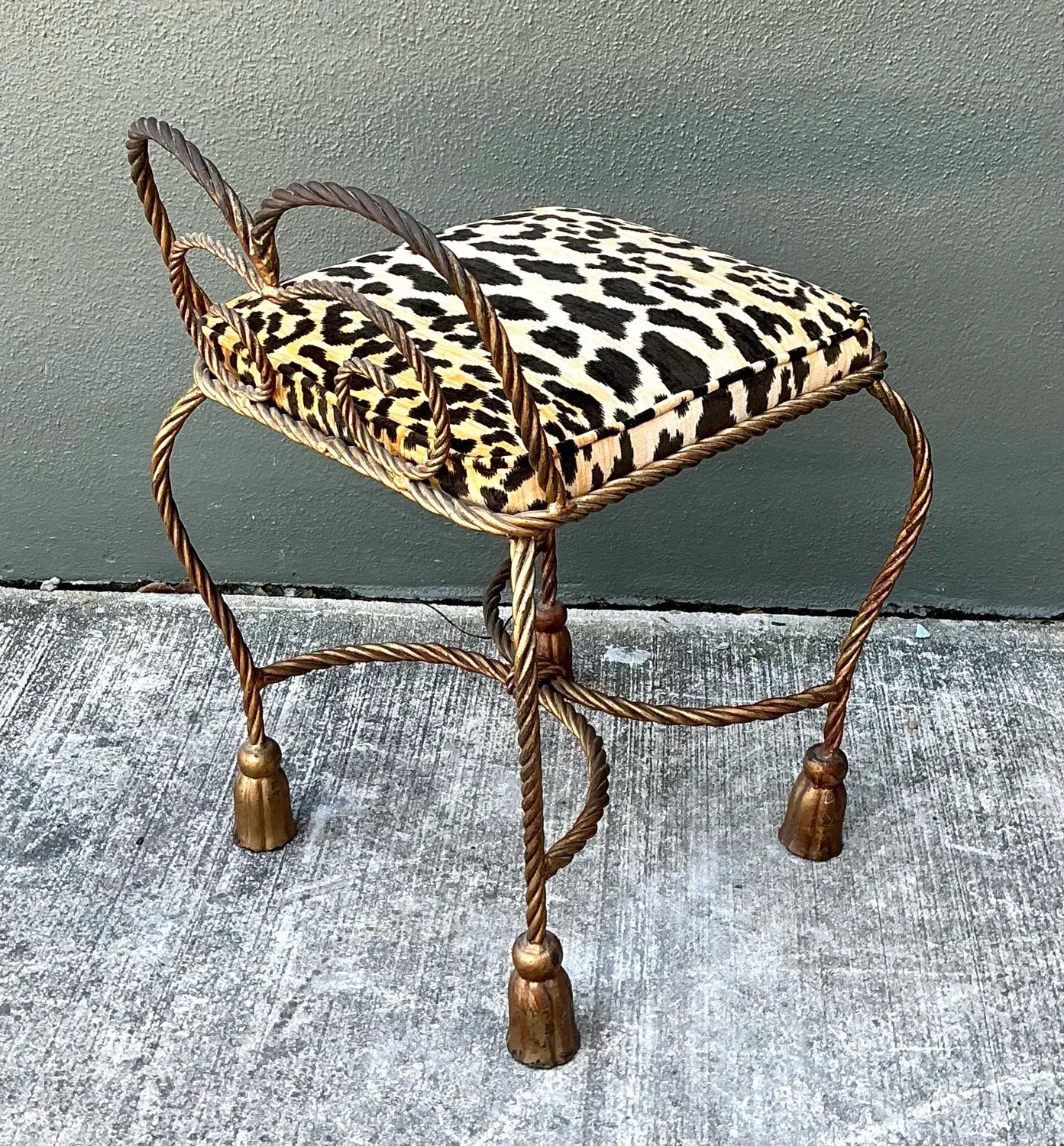 Vintage Twisted Rope and Tassel Vanity Stool - Side view