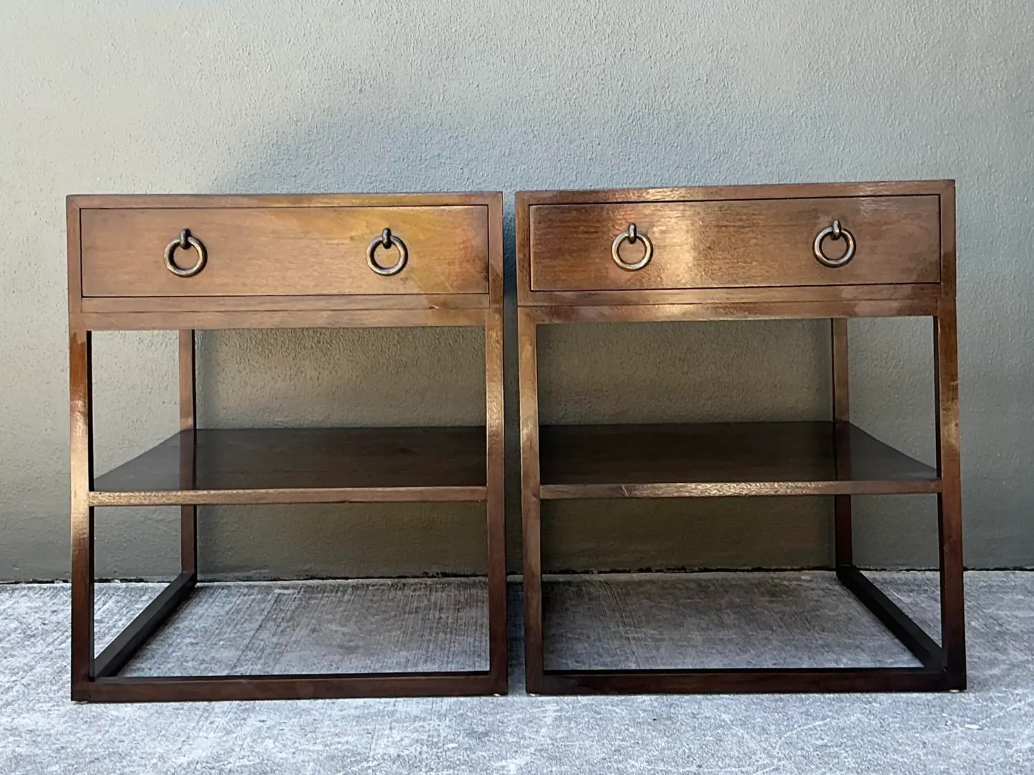 Vintage Two Tiered Nightstands - A Pair - Side view