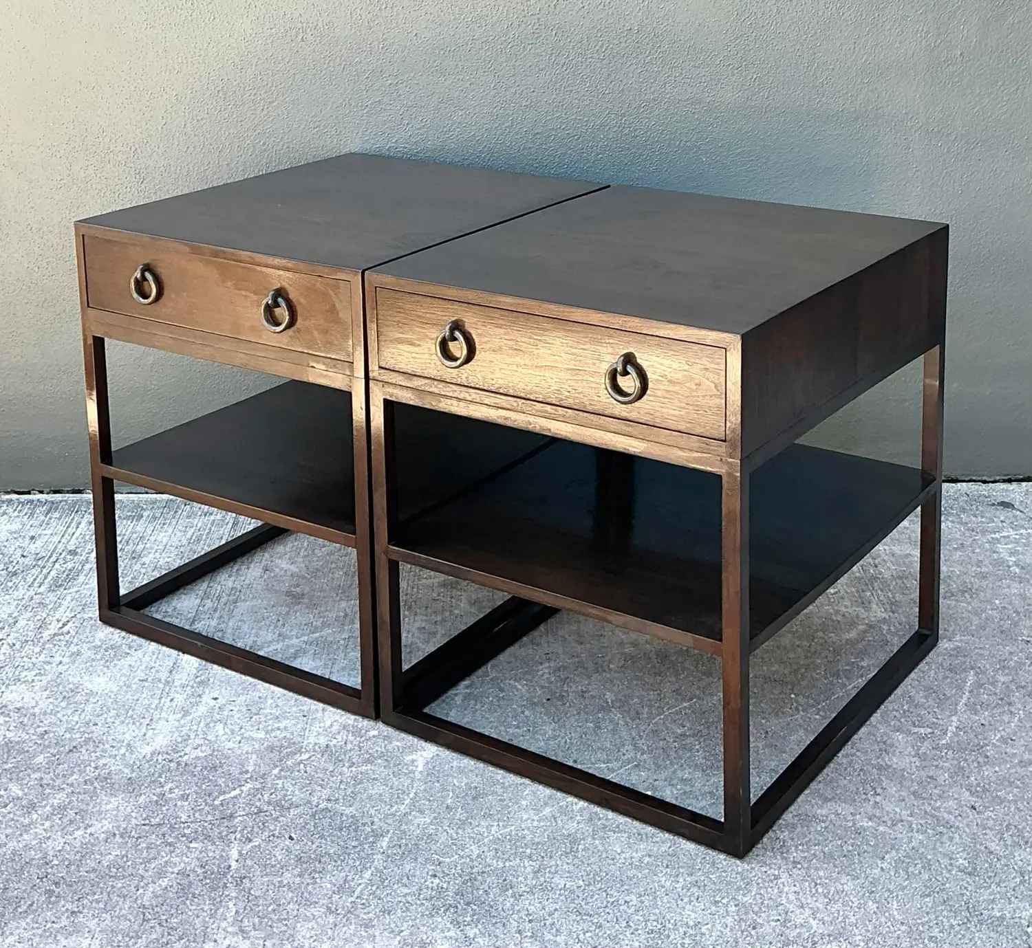 Vintage Two Tiered Nightstands - A Pair - Back view