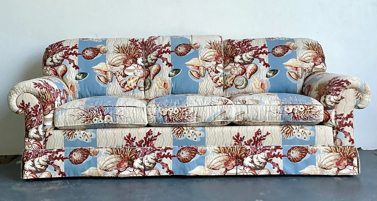 Vintage Undersea Printed Three Seat Sofa - Side view