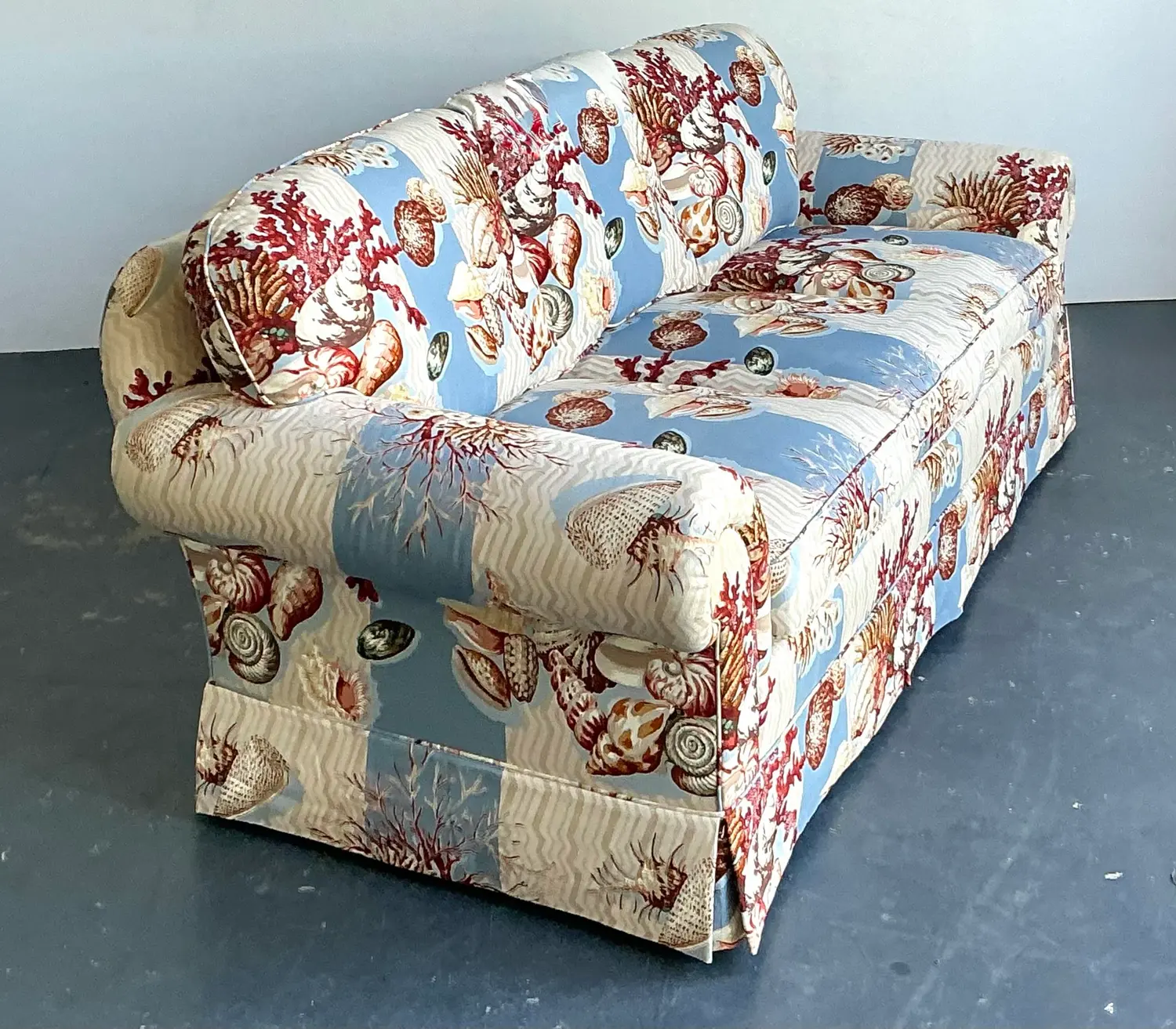 Vintage Undersea Printed Three Seat Sofa - Back view