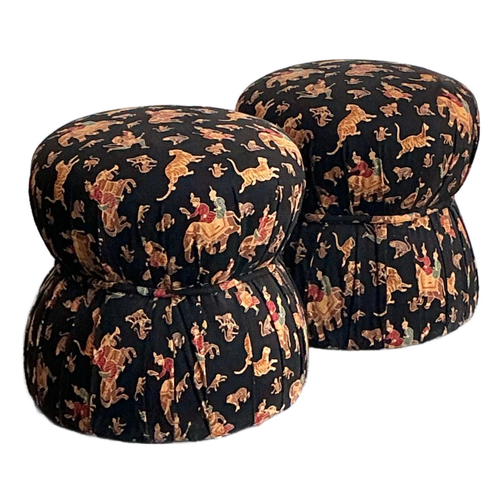 Vintage Upholstered Elephant Low Stools - A Pair
