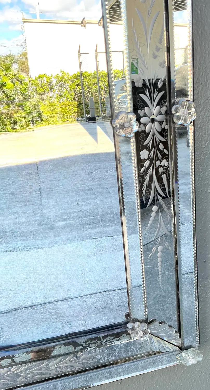 Vintage Venetian Etched Glass Mirror - Back view