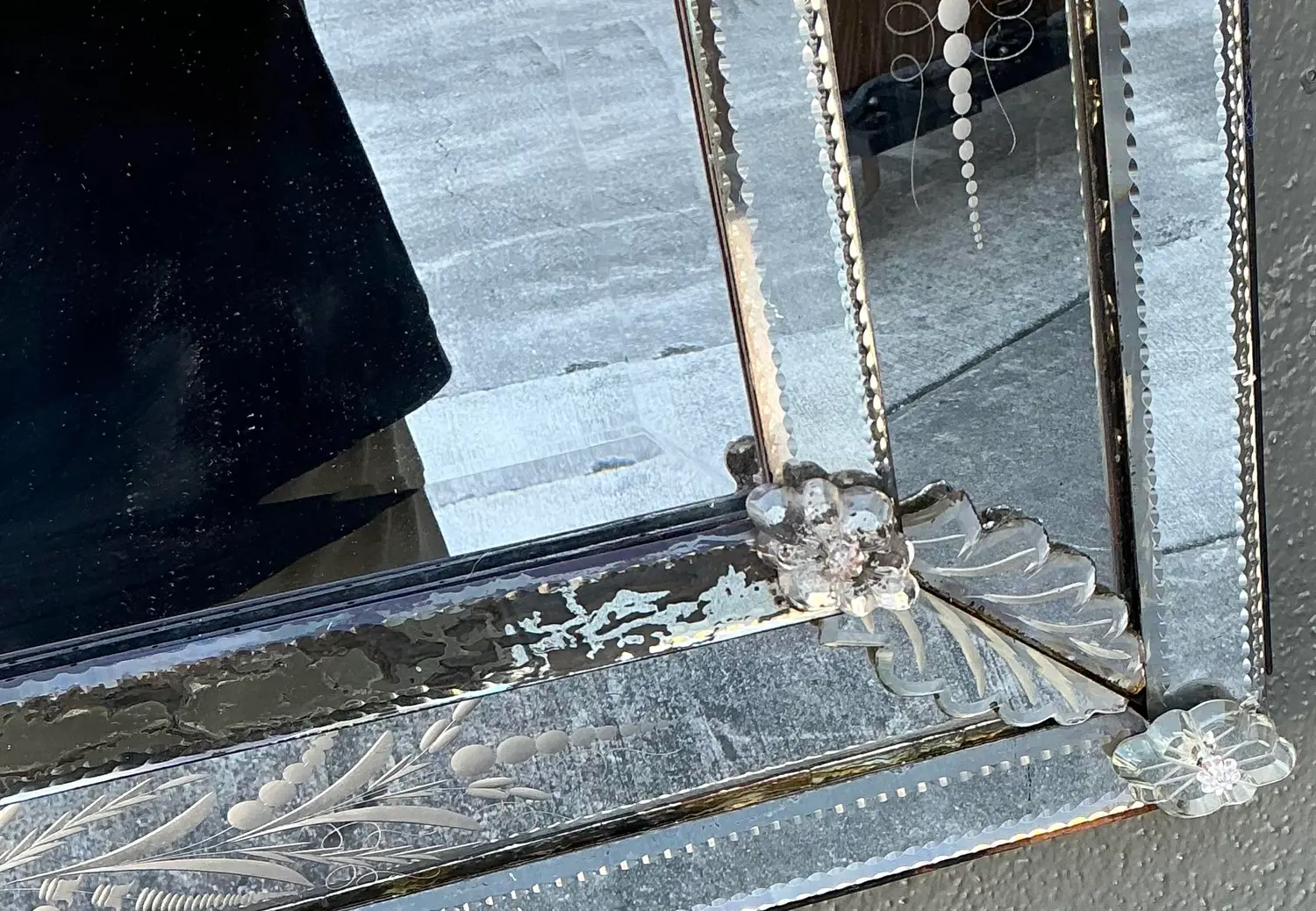 Vintage Venetian Etched Glass Mirror - Top view