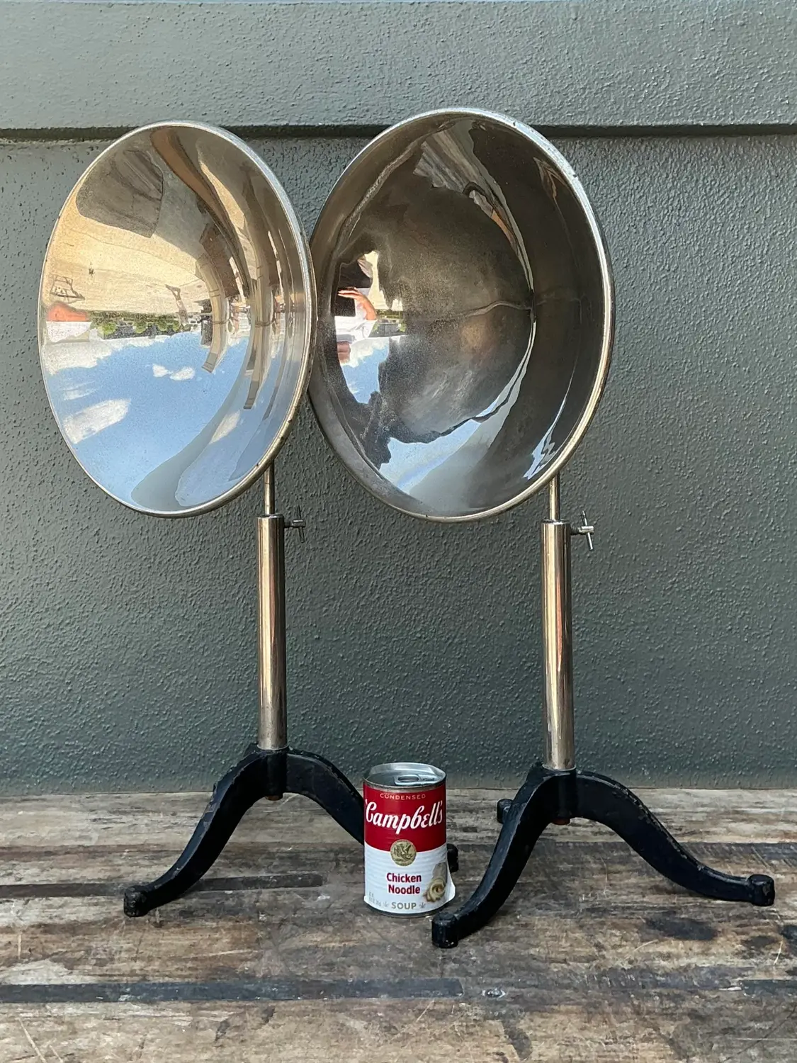 Vintage Ventral Scientific Company Machine Age Labratory Industrial Reflectors - A Pair - Top view