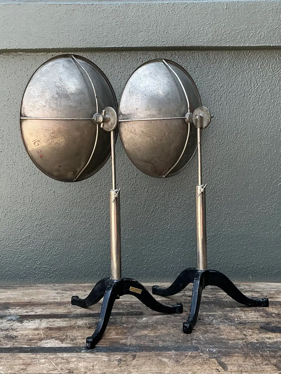 Vintage Ventral Scientific Company Machine Age Labratory Industrial Reflectors - A Pair - Back view