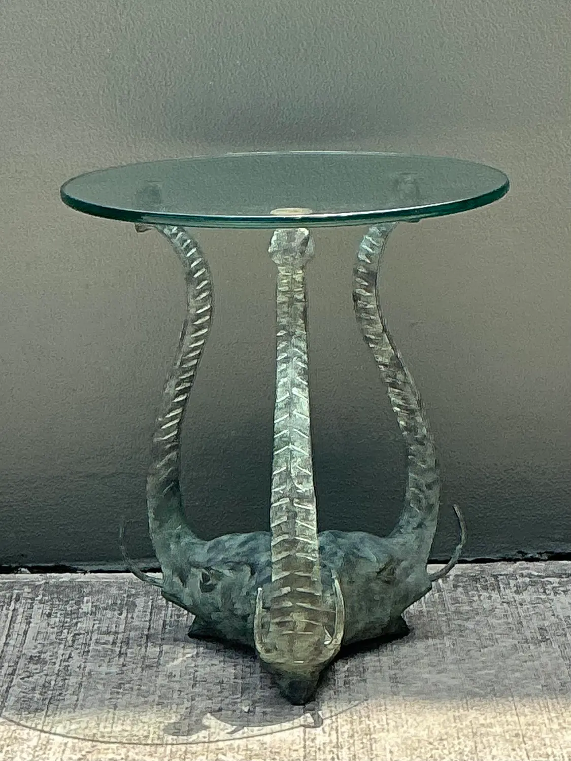 Vintage Verdigris Elephants Side Table - Top view