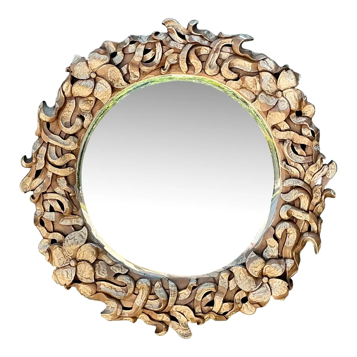 Vintage Washed Finish Floral Cloud Mirror
