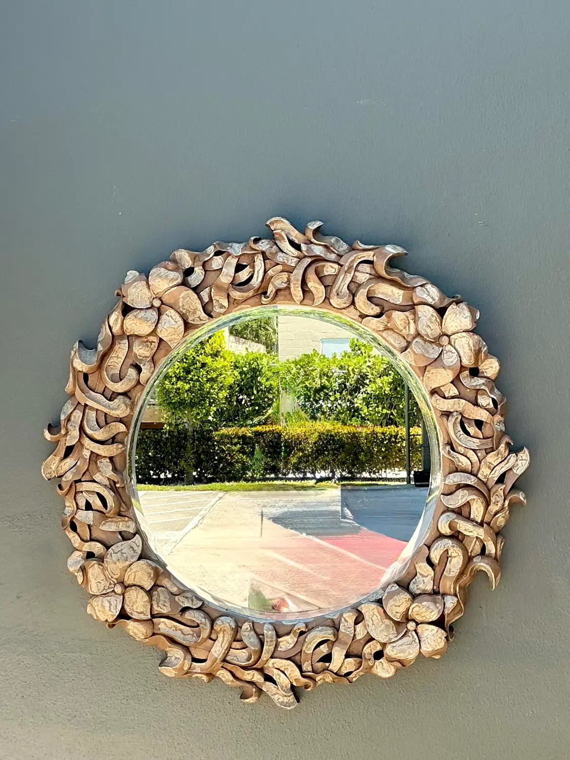 Vintage Washed Finish Floral Cloud Mirror - Top view