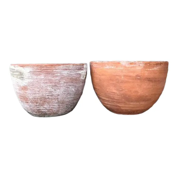 Vintage Washed Terracotta Planter Bowls - Set of 2