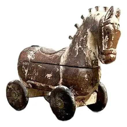 Vintage Washed Wood Trojan Horse Box