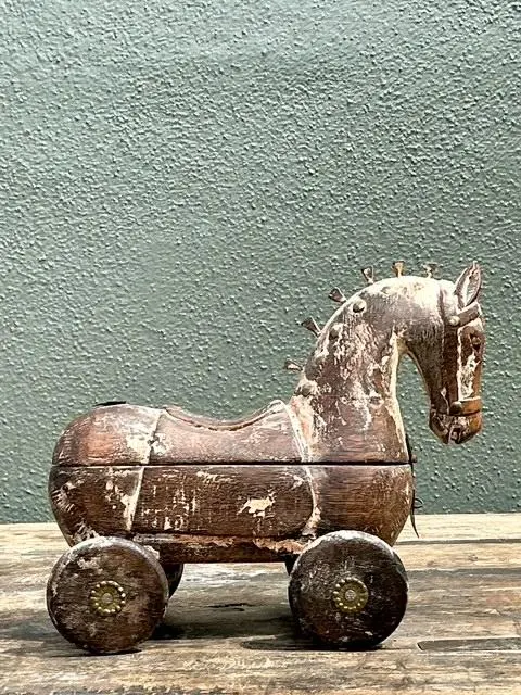 Vintage Washed Wood Trojan Horse Box - Back view