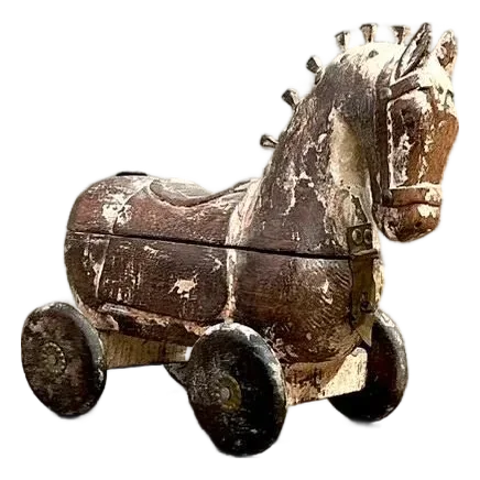 Vintage Washed Wood Trojan Horse Box - Detail view
